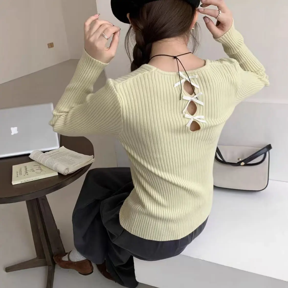 DUO FEI后背蝴蝶结针织衫