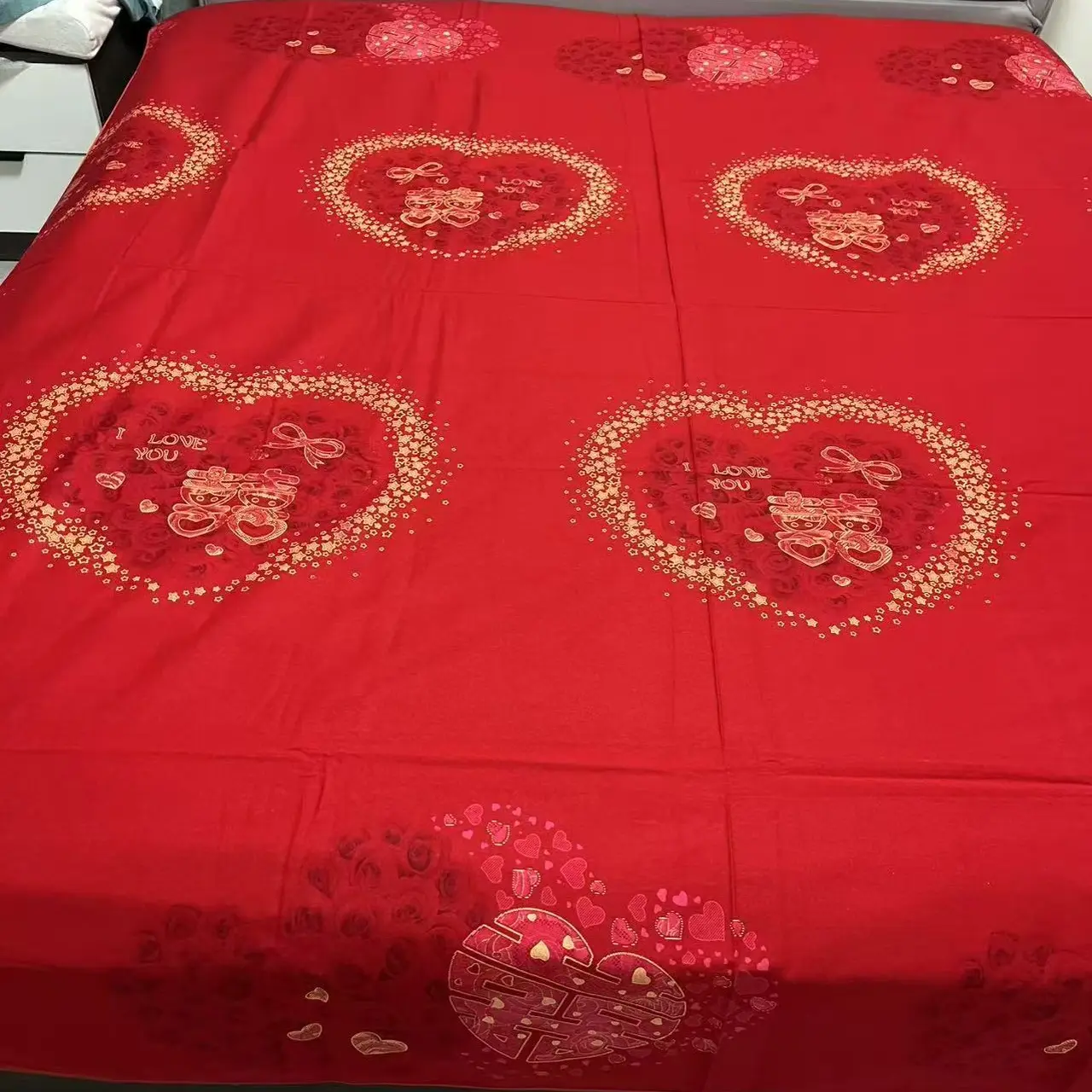 清仓微瑕加厚全棉包边红色床单100%纯棉磨毛婚庆新人喜事包边床单