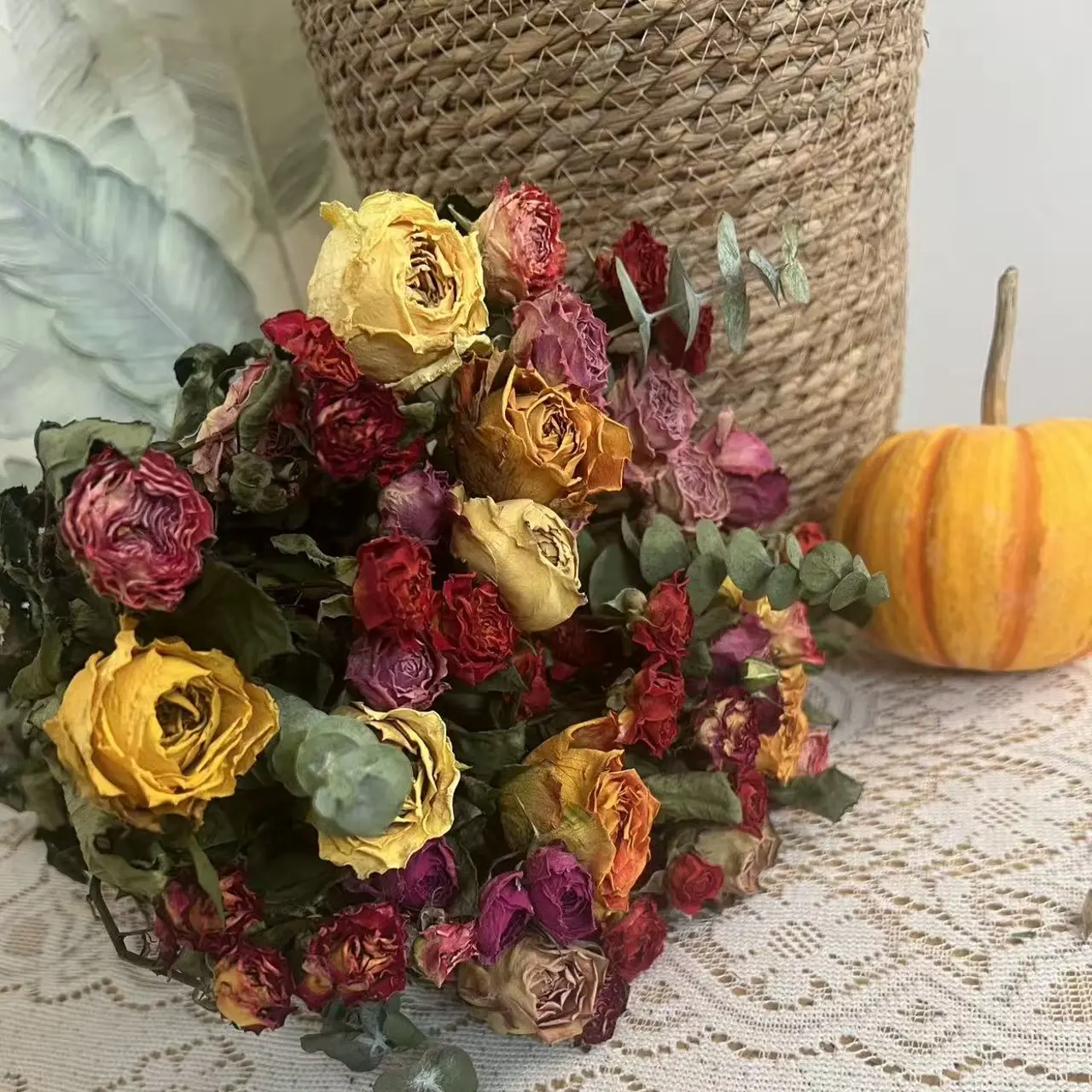 天然多色混搭玫瑰干花花束客厅居家复古装饰佳品