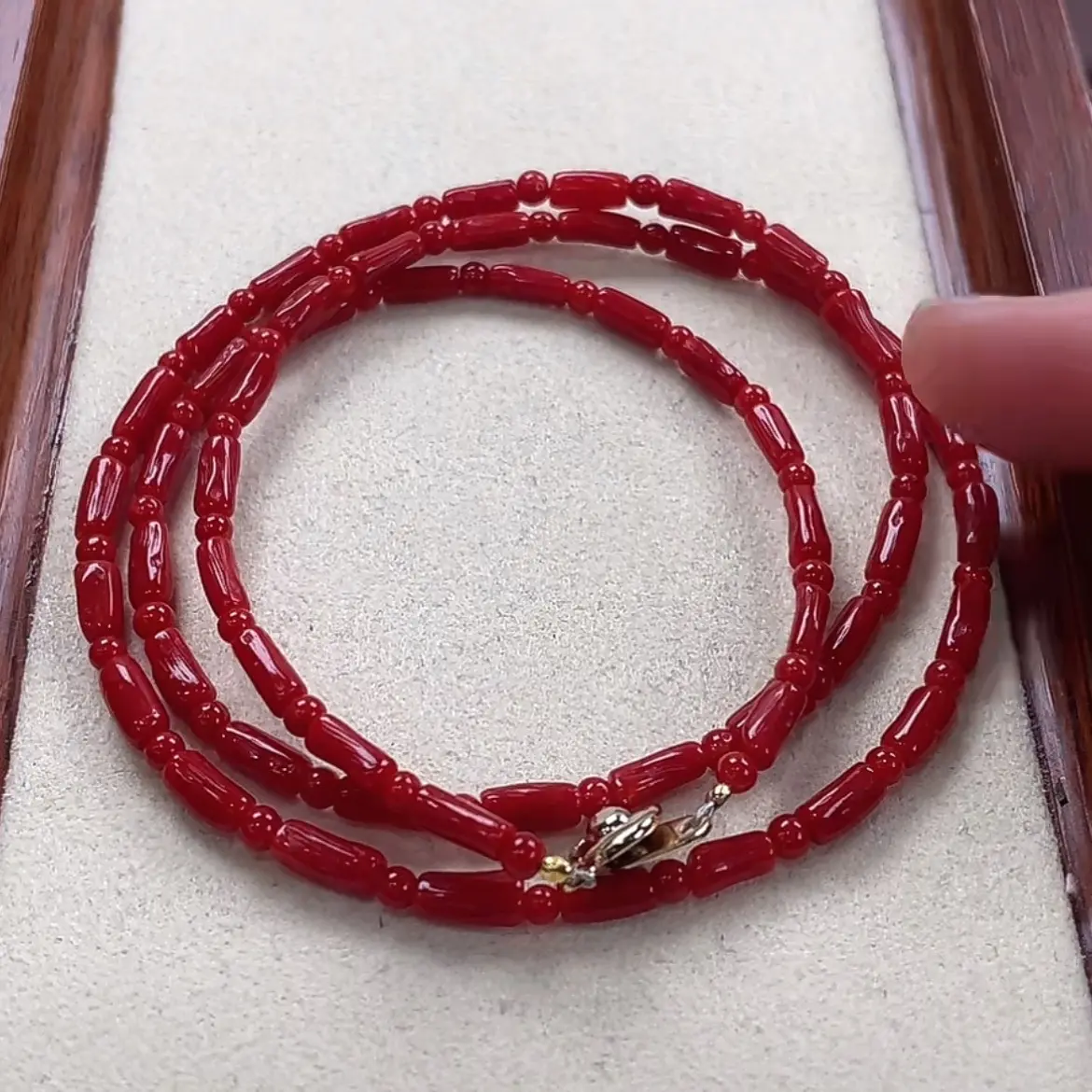 天然红珊瑚直管桶珠手链项链两用款