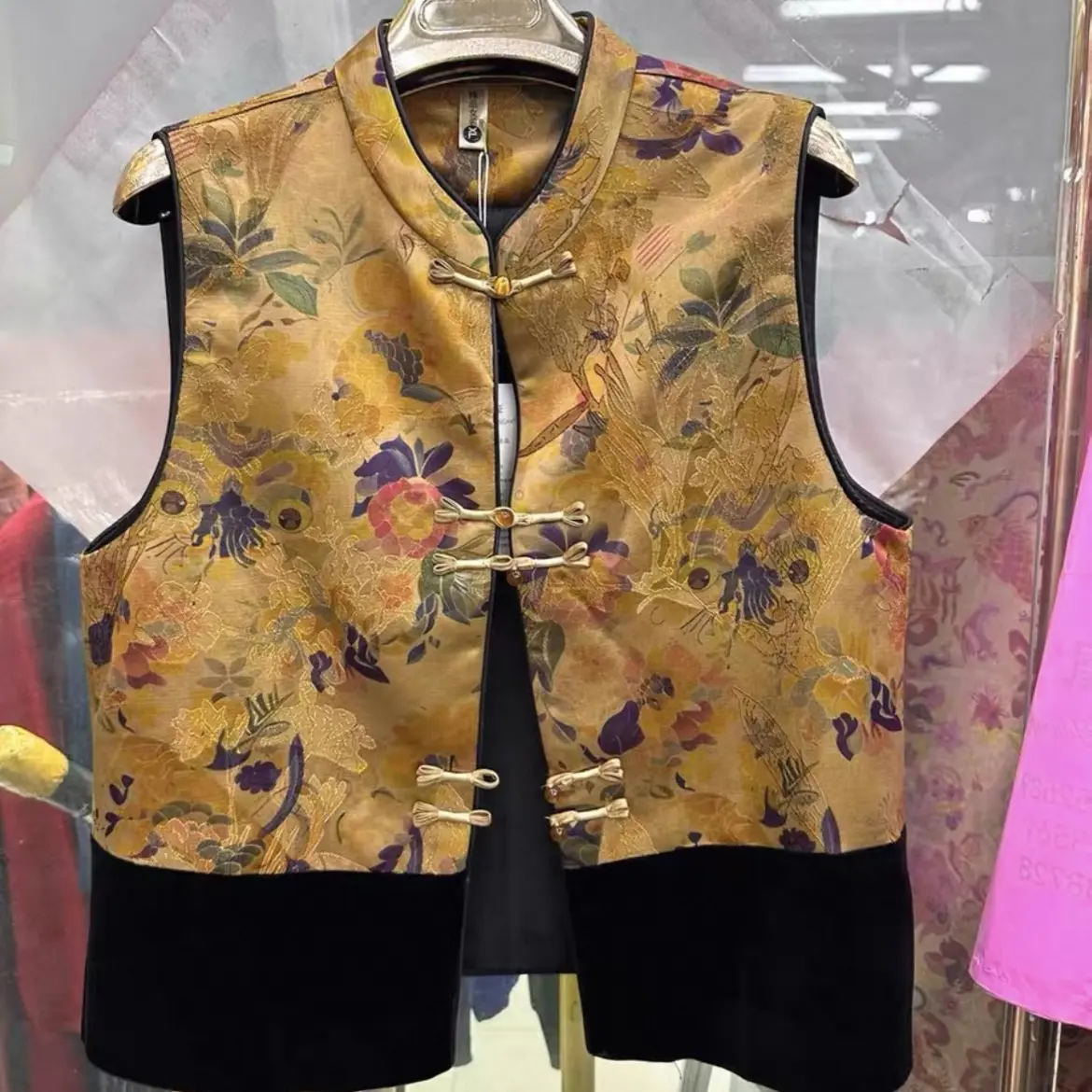 马甲拼接春秋秋季国风大码女士提花马甲马夹中国风新中式不起球女