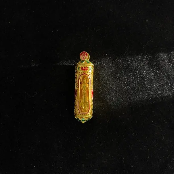 铜合金莫桑石吊坠 新中式珐琅转经筒观音吊坠