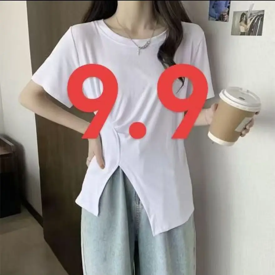 夏季宽松百搭不规则褶皱短袖吸汗透气森系T恤