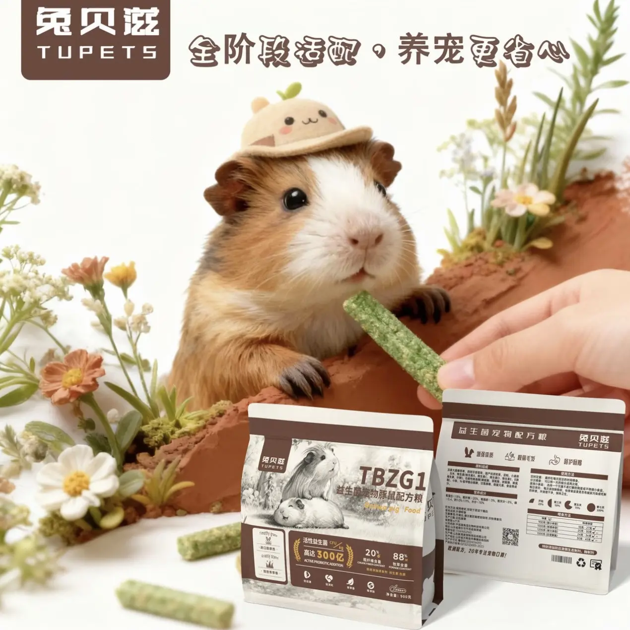 【高端豚鼠粮】猪全价猪粮多种牧草高纤维益生菌美毛护肤配方