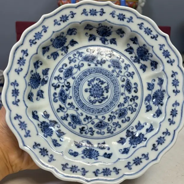 青花葵花口盘子花盘陶瓷发色美