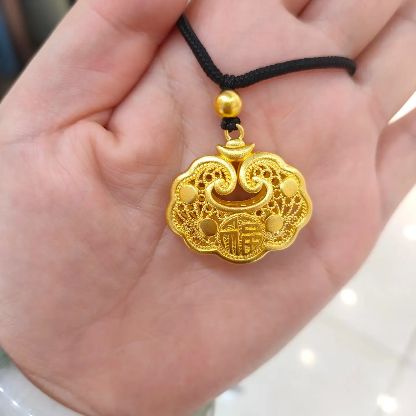 铜合金吊坠 铜合金复古中国风福字平安金锁吊坠项链