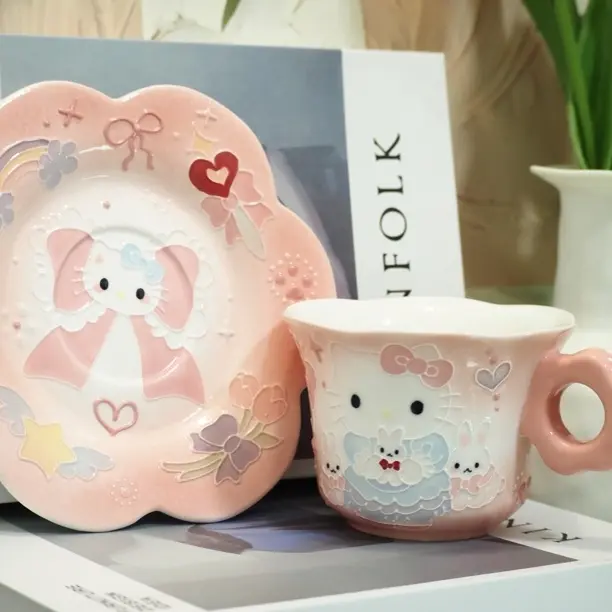 手工孤品景德镇纯手绘立体kt猫高颜值下午茶咖啡杯