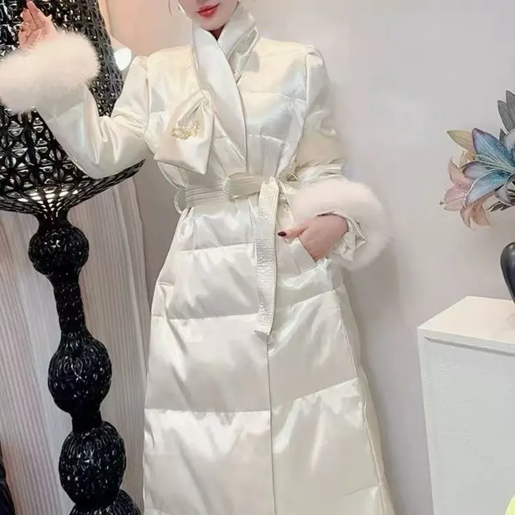 9935-F-4-3-3长款冬季羽绒服新款修身显瘦狐狸毛袖白鸭绒洋气外套