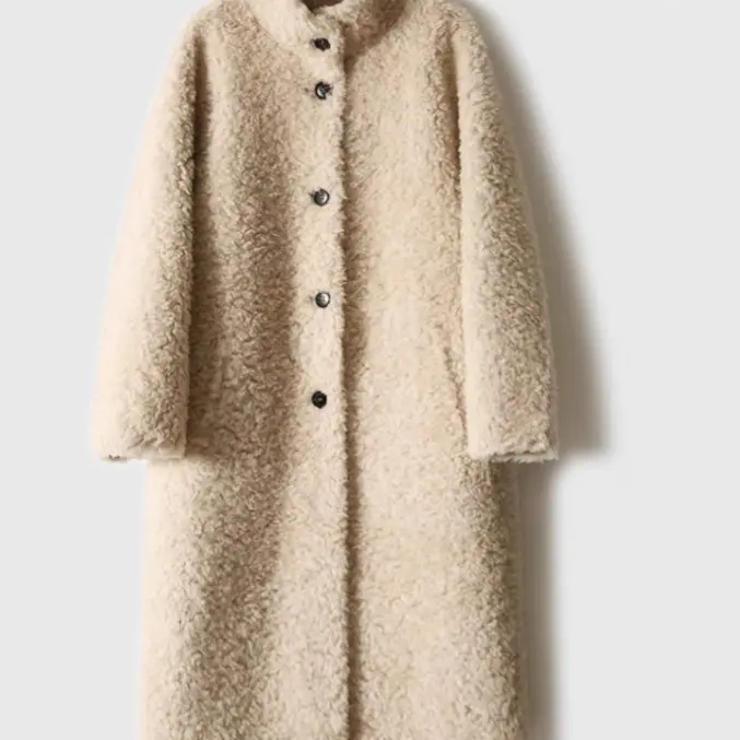 冬季新款时尚中长款立领保暖慵懒颗粒绒一体外套