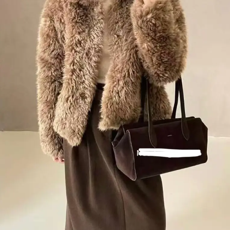 人造皮草 宽松翻领单排扣环保皮草外套保暖百搭显瘦时髦冬季上衣