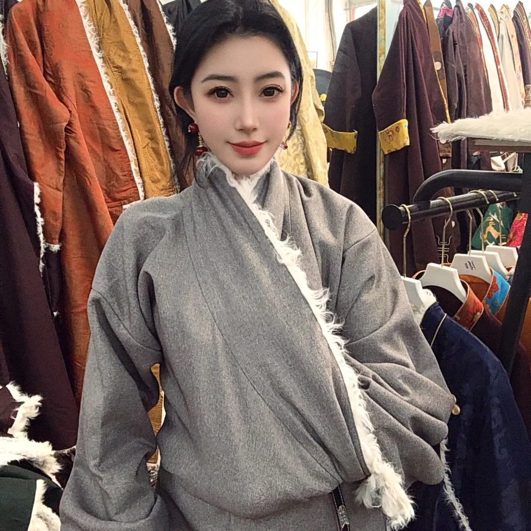 藏式藏袍冬季女民族藏族服装保暖加绒加厚女士藏装