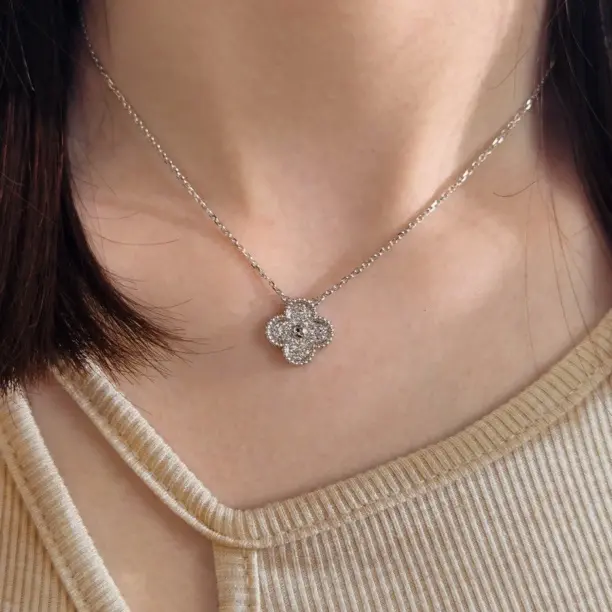 18k金钻石白满钻花花项链