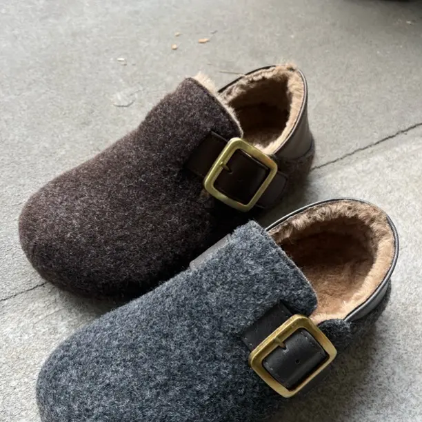 厚底内增高毛呢勃肯鞋女冬季加绒保暖两穿懒人包头