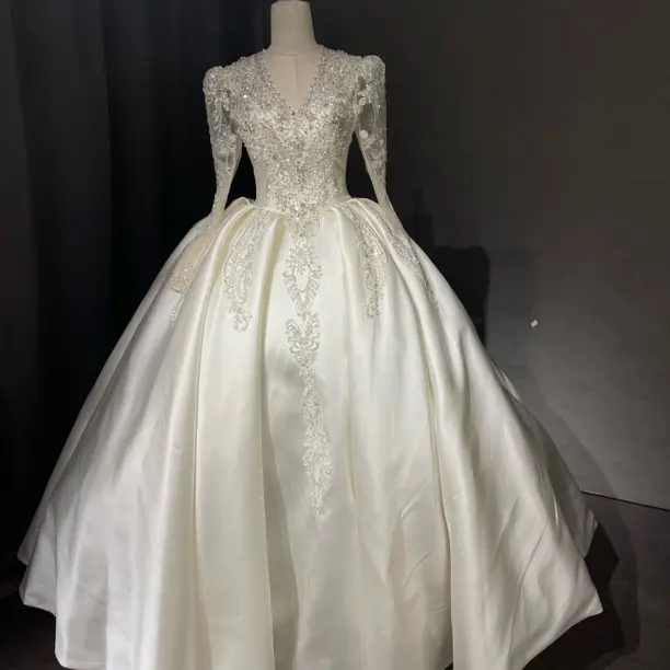 福利款V领长袖重工拖尾婚纱新娘气质公主大摆主纱