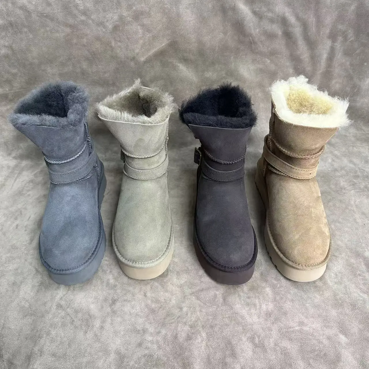 冬季新款女款厚底羊毛防滑保暖雪地靴