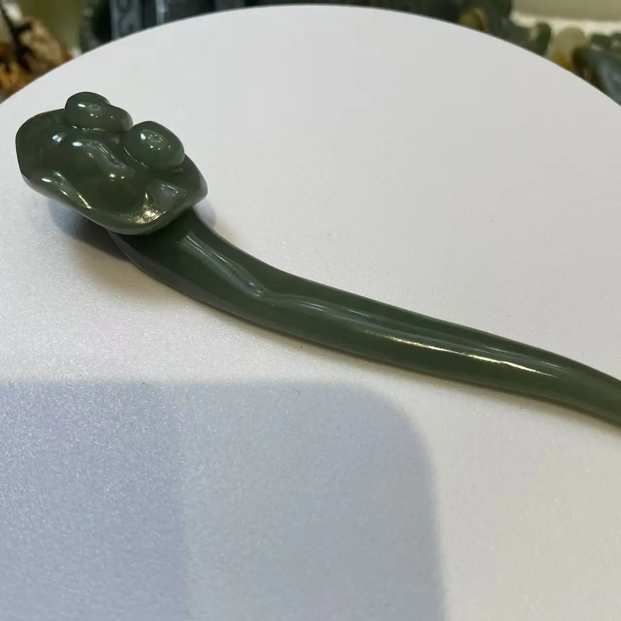 和田玉籽玉古典绿檀木双面莲花流苏发簪古风步摇汉服头饰女日常盘