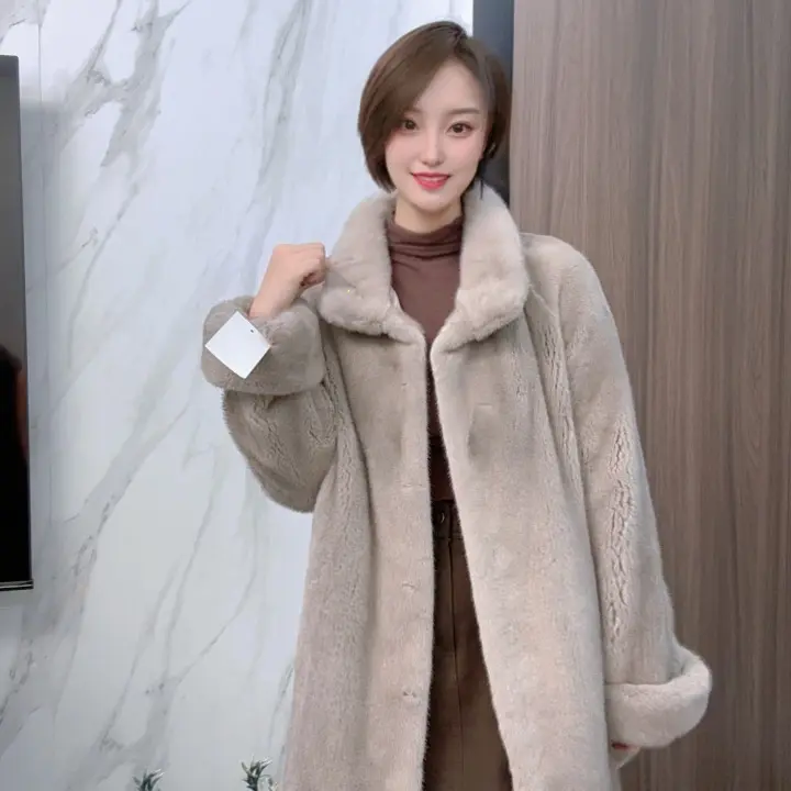 【绒耀臻品】立翻领天鹅绒短二水貂整貂皮草外套年轻时尚中长款