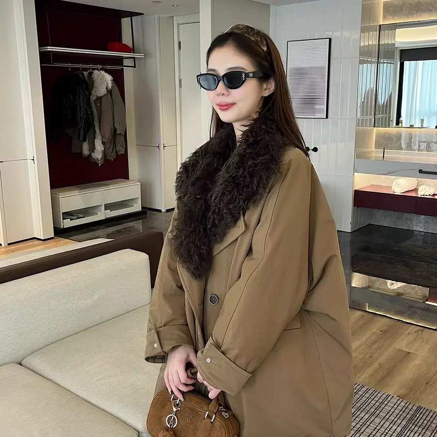 人造皮草 人造皮草长毛领派克服女中长款外套