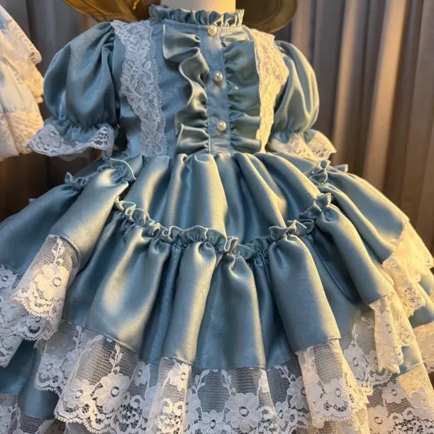 女童洛丽塔公主裙缎面蓬蓬纱复古宫廷风生日礼服