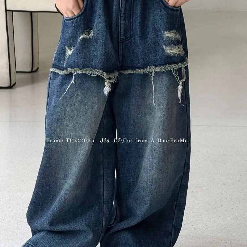 女童秋冬一体屁帘绒阔腿牛仔裤 女童百搭休闲款