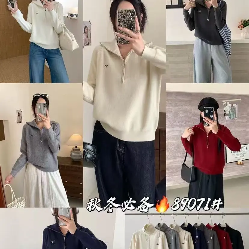 89071(不加绒)半拉链半高领针织衫秋冬洋气百搭显瘦