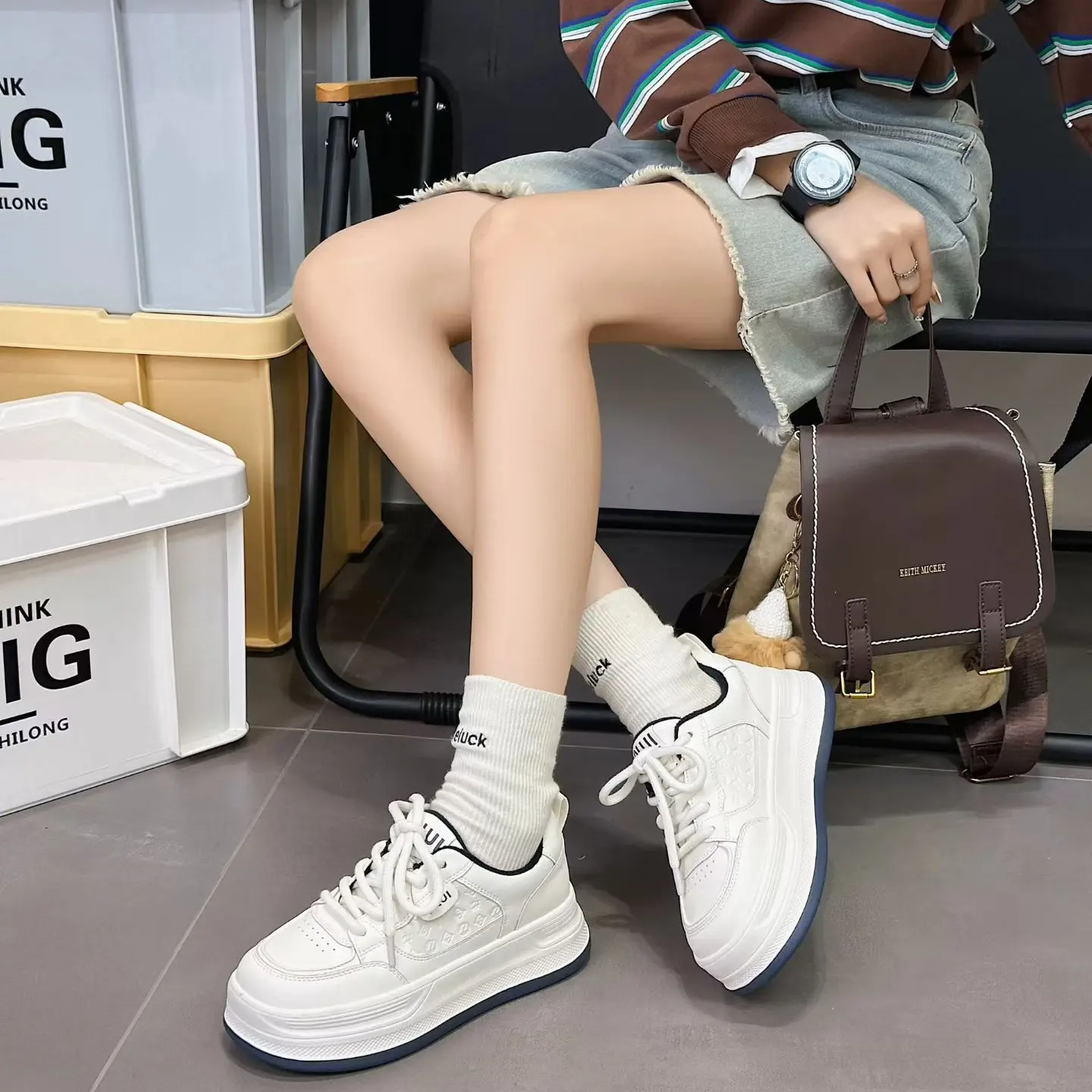 复古厚底增高小白鞋女秋冬新款加绒保暖真皮休闲百搭板鞋