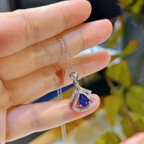 925银镶嵌天然蓝宝石裙子套链优雅晚装链气质