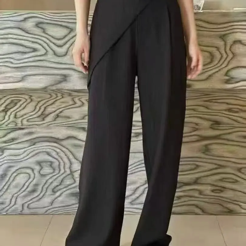 9031裤长103酷飒风黑色直筒拖地西装裤女通勤休闲高级感显瘦百搭