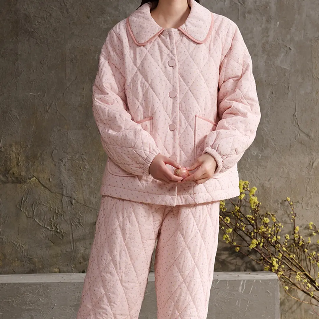 冬季砂洗锦印花夹棉家居服