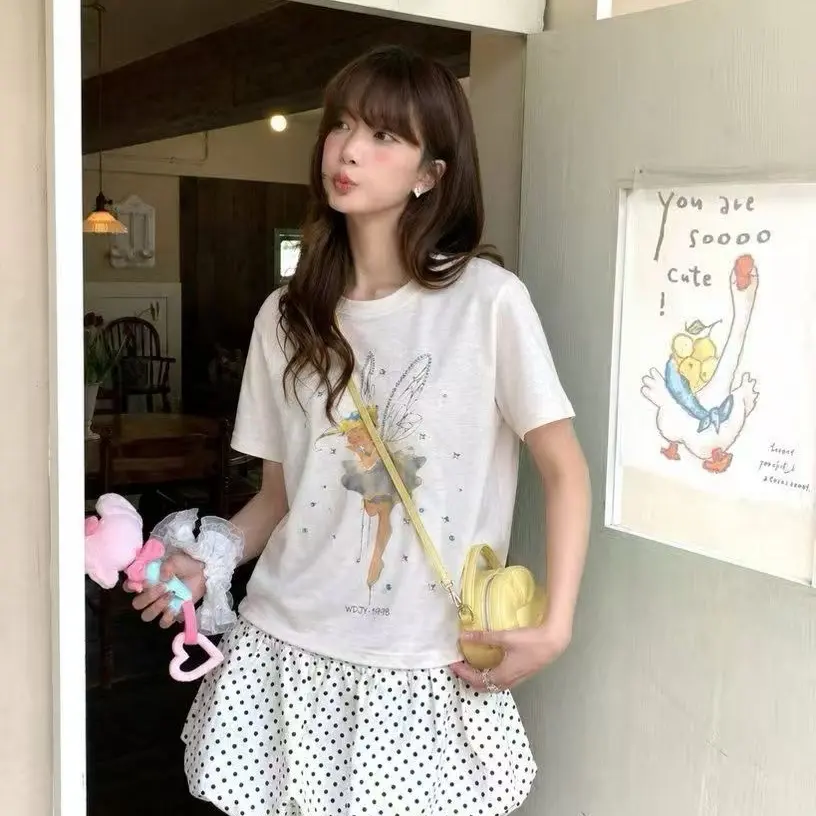 X266 夏季女款花仙子印花烫钻短袖防晒T恤宽松百搭休闲薄款