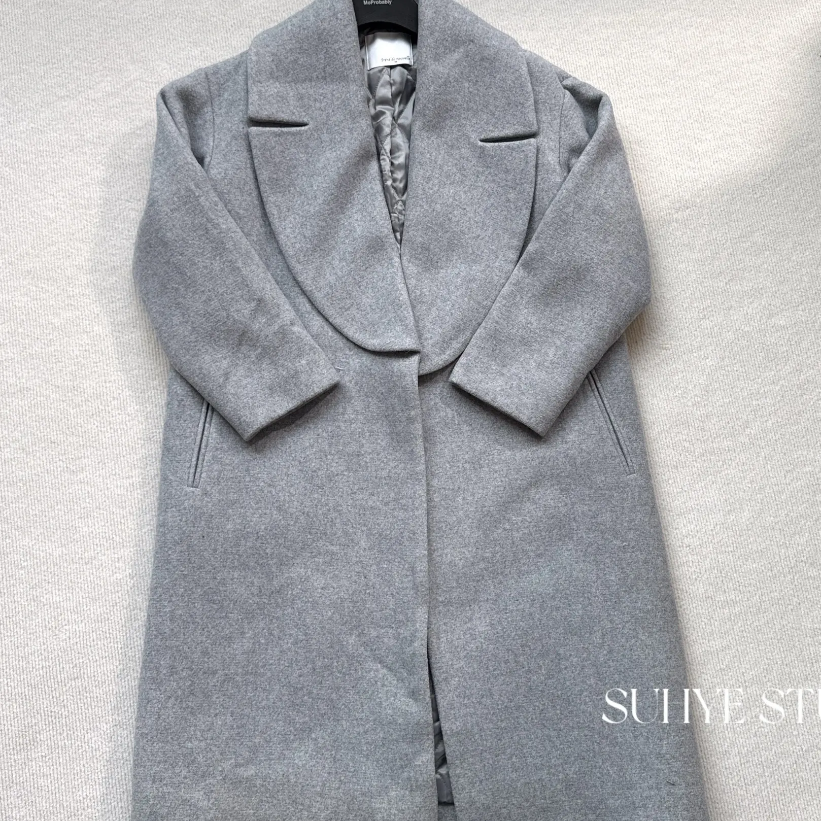 冬季大翻领宽松长款双面呢夹棉羊毛大衣外套