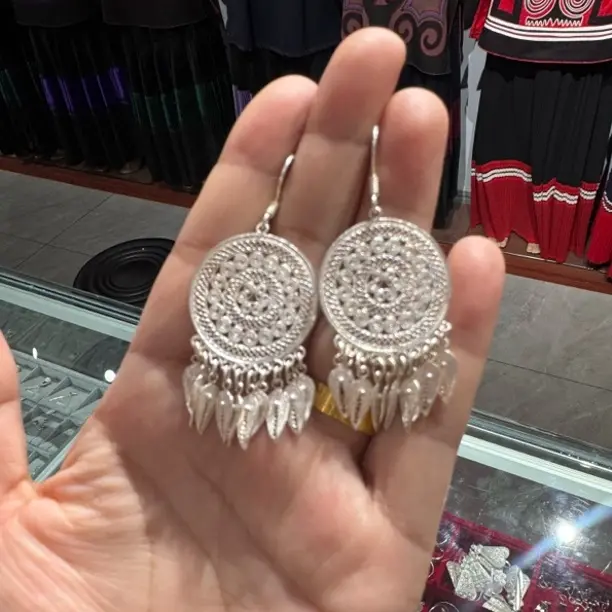 足银耳饰 女耳钩流苏款耳坠配饰耳钉编织首饰民族风古风耳饰