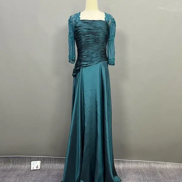 M码新款墨绿塔夫绸系列高档修身复古摩登舞服表演连衣裙宴会晚礼