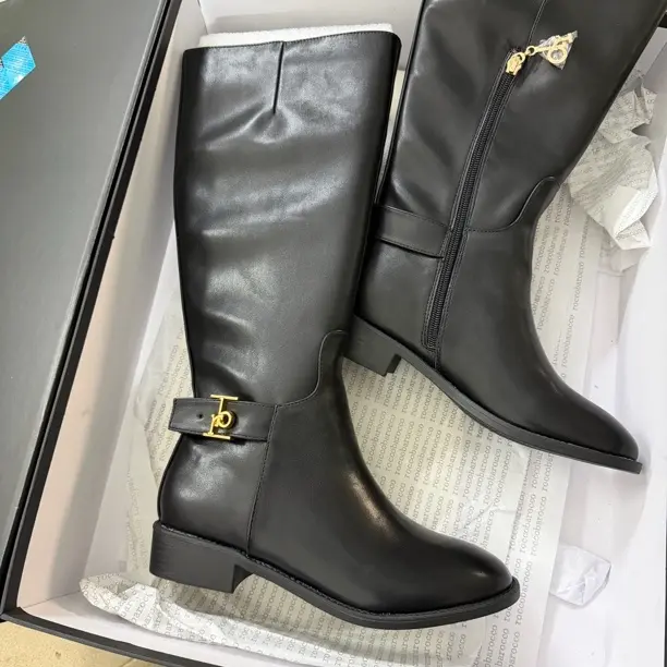 圆头低跟长靴复古显瘦不过膝百搭骑士靴414