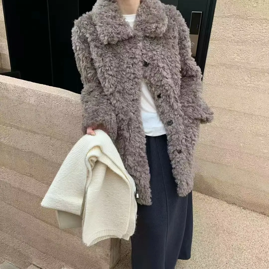 长毛颗粒冬季新款翻领宽松加厚炸街高级感女装外套