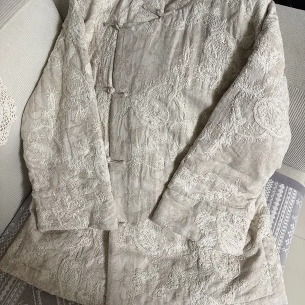 稻喜新中式高级禅服佛系女装厚棉麻刺绣提花茶服冬装