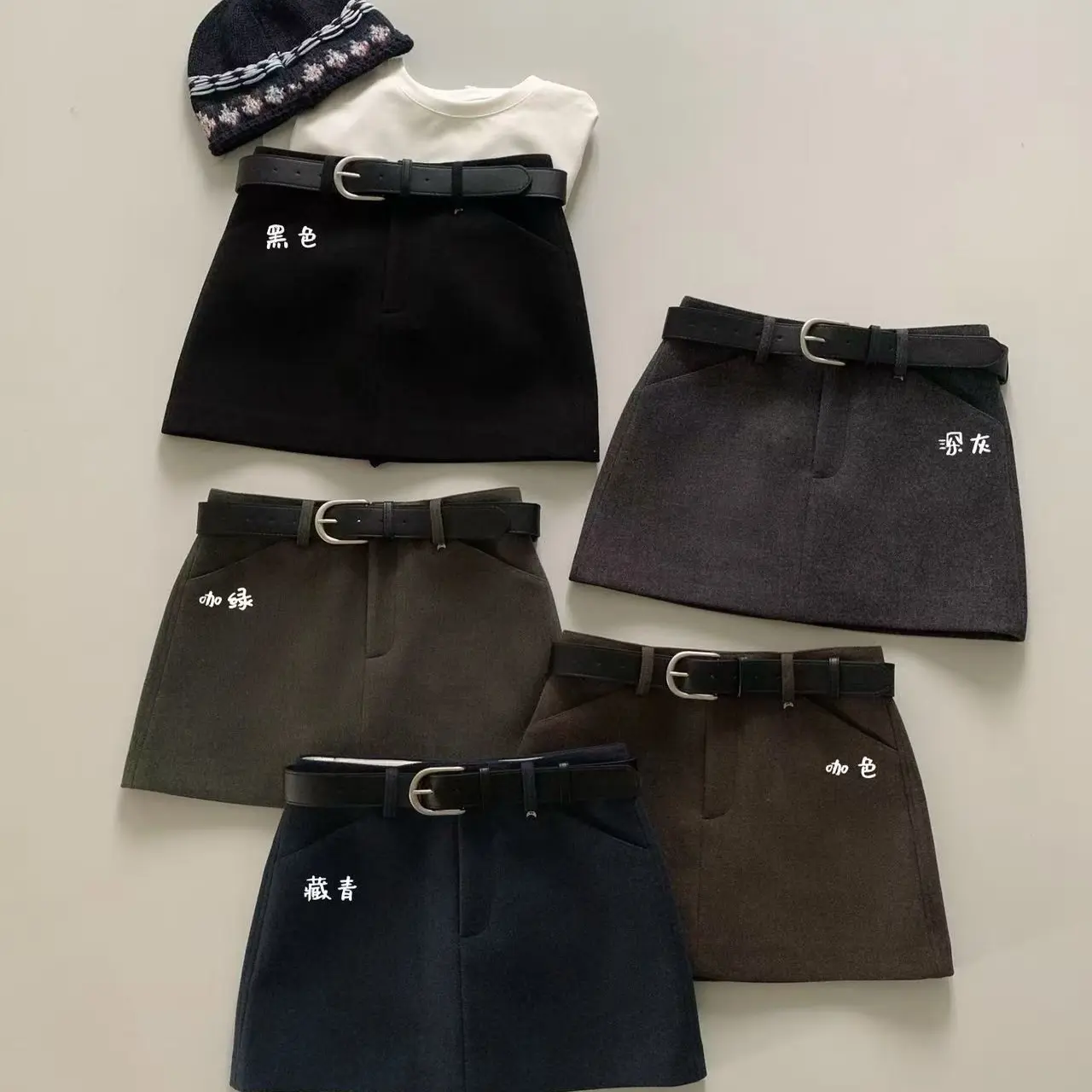 秋冬高腰显瘦百搭毛呢A字半身短裙