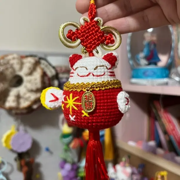 手工编织工艺品，招财猫挂坠