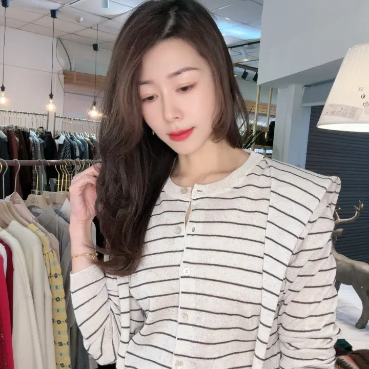 秋冬韩范条纹慵懒风百搭显瘦针织连帽开衫女短款上衣