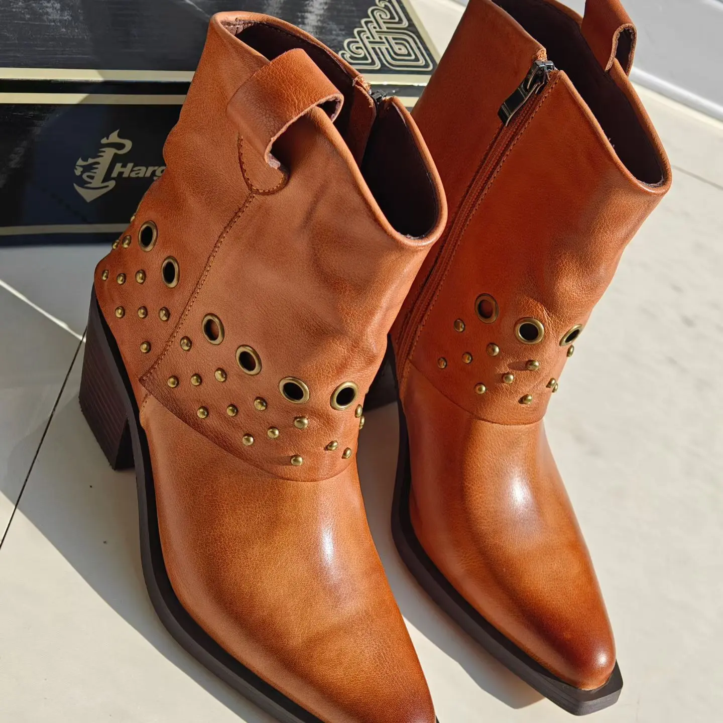 时装靴粗跟短靴方头高跟女靴英伦风牛仔靴时装