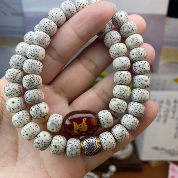 原生态顺白星月菩提单圈手串绕指柔高油高密文玩脖挂