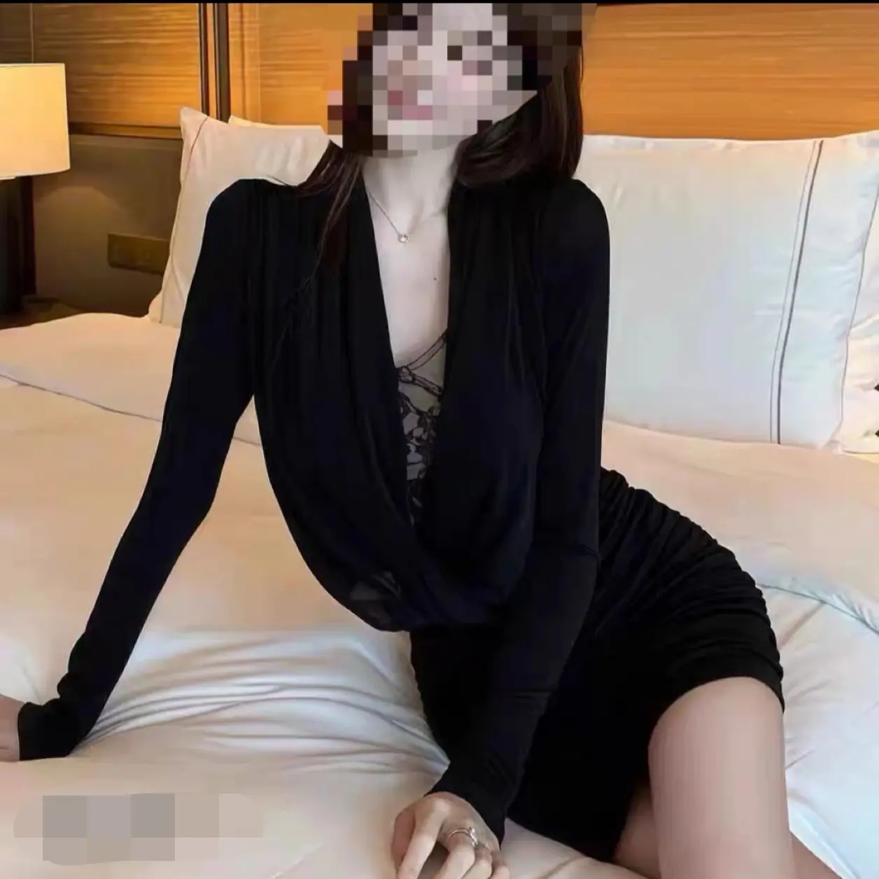 【性感伊人】纯欲气质蕾丝拼接修身连衣裙性感包臀短裙大码10471