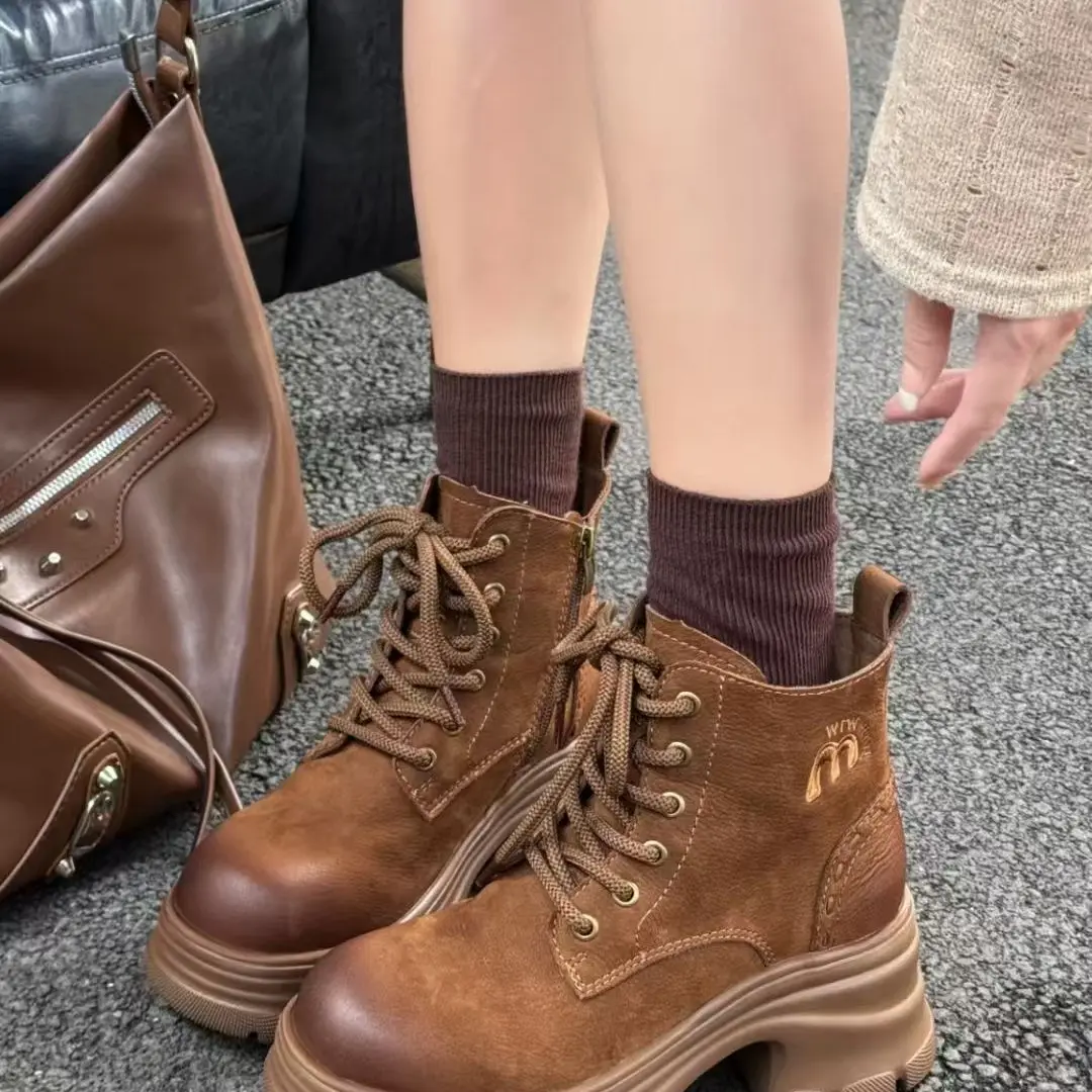 美罗巴马丁靴英伦风厚底短靴秋冬女靴5DKY1596-2
