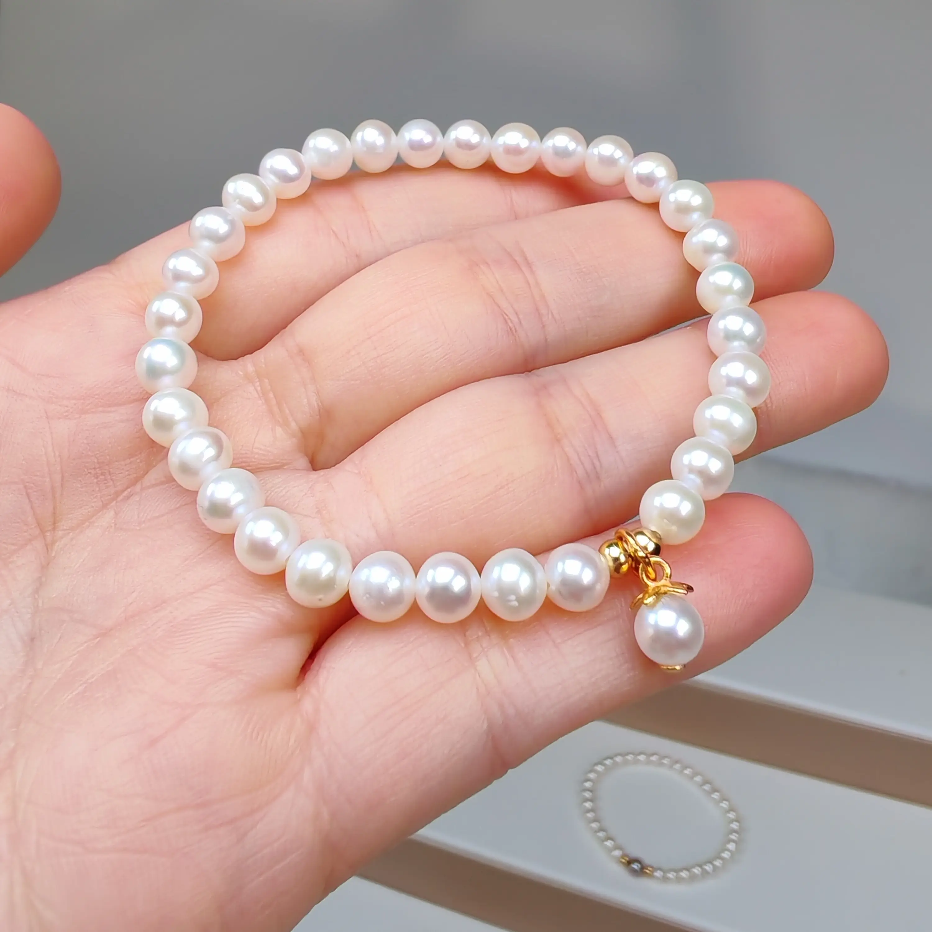 5-6mm天然淡水无核珍珠带滴流手链精致百搭