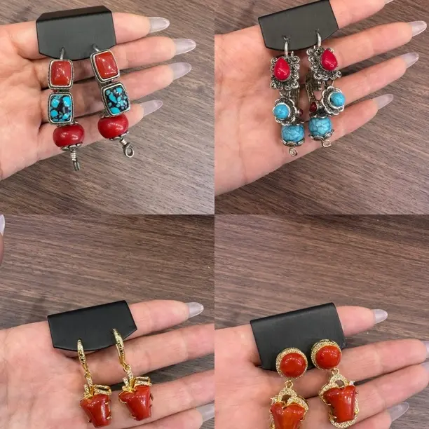 铜合金锆石耳饰 铜合金耳饰 藏式民族风复古气质百搭藏族饰品耳环