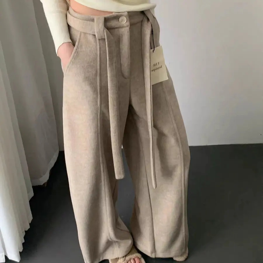 毛呢阔腿裤女秋冬高腰显瘦宽松垂感慵懒休闲拖地长裤