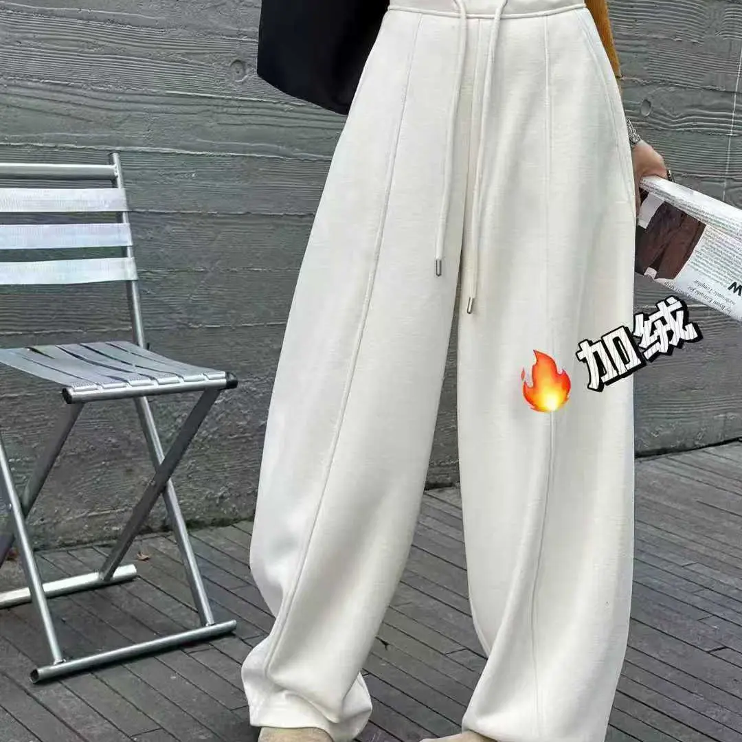 菲玥家冬季加绒加厚高腰显瘦宽松弯刀阔腿休闲女裤0216