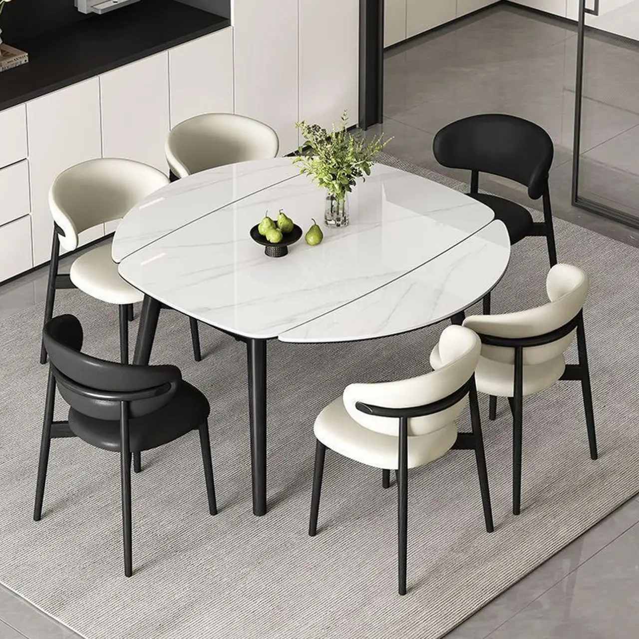 简约实木岩板餐桌椅组合可伸缩方圆两用小户型家用饭桌