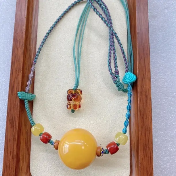 天然蜜蜡，圆珠颈链，锁骨链，有求必应，设计款，裸石25.3mm