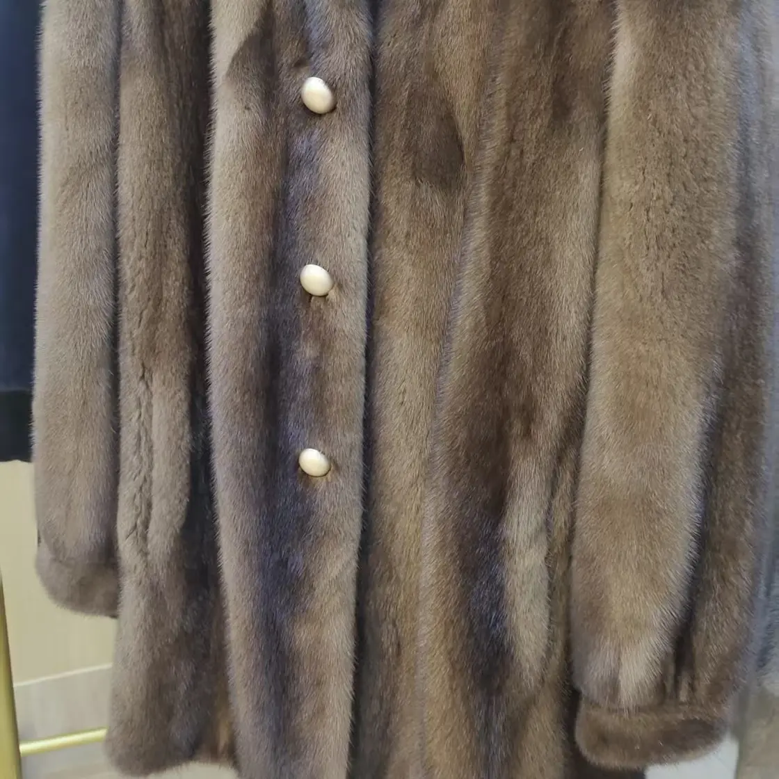 咖啡色中古水貂整貂皮草外套女冬季时尚高贵百搭中长款立领